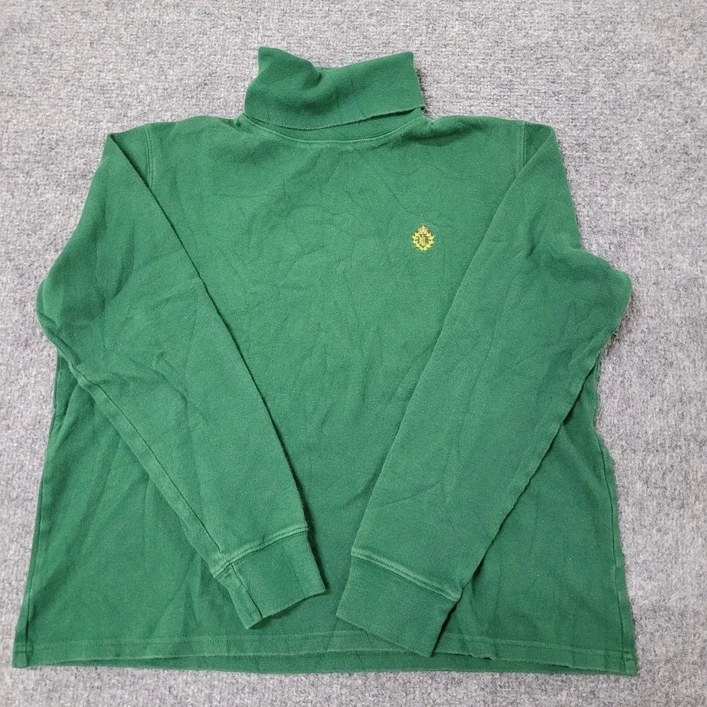Lauren Ralph Lauren Turtleneck Womens Size M Green Cotton Crest Logo Long Sleeve